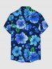 Hibiscus Flower Leaf Print Hawaii Button Pocket Shirt For Men -  