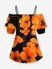 Flower Print Hawaii Ruffles Cold Shoulder Blouse -  