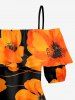Flower Print Hawaii Ruffles Cold Shoulder Blouse -  