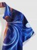 Chemise hawaïenne pour homme à boutons et poche, imprimé flammes et volutes en dégradé - Bleu profond 2XL
