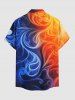 Chemise hawaïenne pour homme à boutons et poche, imprimé flammes et volutes en dégradé - Bleu profond 4XL
