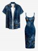Flower Leaf Print Hawaii Fitted Dress -  