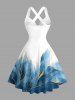 Robe débardeur hawaïenne à imprimé feuille marbré, bretelles croisées et nœud - Bleu XS