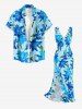 Robe portefeuille à volants et fente, imprimé fleurs et feuilles hawaïen - Pers XS