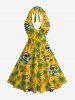 Coconut Tree Pineapple Skull Fruit Juice Print Hawaii Halter Dress -  