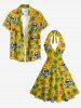 Coconut Tree Pineapple Skull Fruit Juice Print Hawaii Halter Dress -  