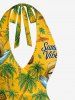Coconut Tree Pineapple Skull Fruit Juice Print Hawaii Halter Dress -  