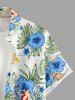 Chemise hawaïenne pour homme à imprimé cocotier, hibiscus et femme, avec boutons et poche - Bleu Ciel M