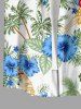 Chemise hawaïenne pour homme à imprimé cocotier, hibiscus et femme, avec boutons et poche - Bleu Ciel M