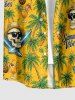 Coconut Tree Pineapple Skull Fruit Juice Print Buttons Pocket Hawaii Shirt For Men -  
