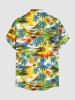 Coconut Tree Sun Ombre Print Buttons Pocket Hawaii Shirt For Men -  