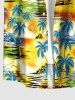 Coconut Tree Sun Ombre Print Buttons Pocket Hawaii Shirt For Men -  
