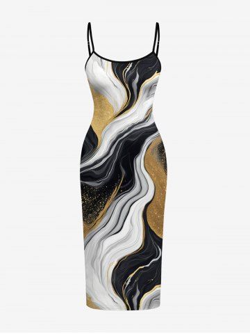 Robe ajustée hawaïenne à imprimé marbre - TAN - 5X