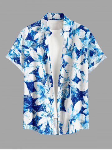 Chemise hawaïenne pour homme à imprimé fleurs, boutons et poche - BLUE - 6XL