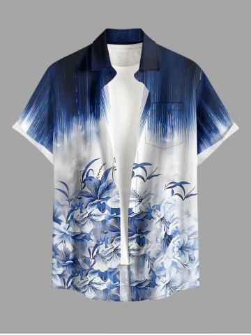 Chemise hawaïenne homme à imprimé ombré fleurs, boutons et poche - DEEP BLUE - S