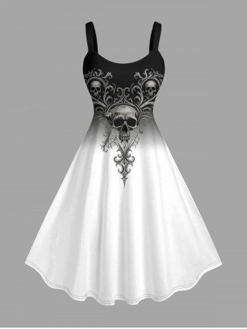 Robe débardeur hawaïenne à imprimé crânes et fleurs en dégradé (bretelles ajustables) - BLACK - XS