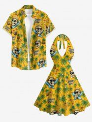 Coconut Tree Pineapple Skull Fruit Juice Print Matching Hawaii Beach Outfit For Couples -  