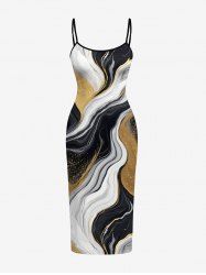 Marble Print Hawaii Fitted Dress -  