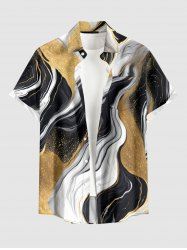 Chemise hawaïenne pour homme à imprimé marbre, avec boutons et poche - Bronze 3XL