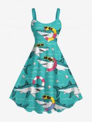 Sharks Swimming Ring Starfish Print Hawaii Tank Dress(Adjustable Shoulder Strap) -  