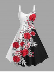 Robe trapèze hawaïenne à imprimé tropical de fleurs et feuilles - Rouge XS