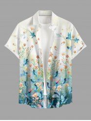 Flowers Bird Ombre Print Buttons Pocket Hawaii Shirt For Men -  
