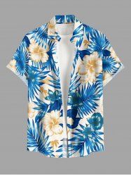 Tropical Leaf Hibiscus Flower Print Hawaii Button Pocket Shirt For Men -  