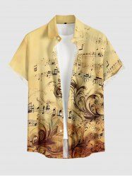 Chemise hawaïenne pour homme à imprimé fleurs et symboles musicaux, avec boutons et poche - café lumière S