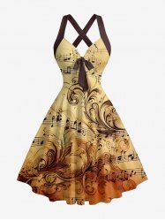 Flower Music Symbol Print Hawaii Halter Crisscross Strappy A Line Dress -  