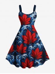 Leaf Sea Waves Print Hawaii A Line Dress -  