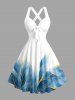 Tenue de plage hawaïenne assortie pour couple, motif feuille marbré - Bleu 