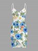 Ensemble assorti plage Hawaï pour couple à imprimé cocotier et fleurs d'hibiscus - Bleu Ciel 