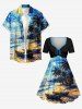 Coconut Tree Sea Sailboat Galaxy Painting Print Matching Hawaii Beach Outfit For Couples -  
