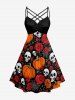 Halloween Skulls Rose Flower Pumpkin Spider Web Print Matching Outfit For Couples -  