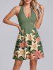 Tenue de plage hawaïenne assortie pour couple à imprimé de fleurs de lys, feuilles et branches - Vert clair 