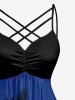 Robe trapèze hawaïenne à lanières croisées, effet ruché, imprimé cocotier et ciel dégradé - Bleu Marine XS