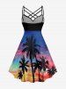 Coconut Tree Ombre Sky Print Hawaii Ruched Crisscross Strappy A Line Dress -  