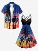 Coconut Tree Ombre Sky Print Hawaii Ruched Crisscross Strappy A Line Dress -  