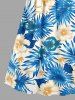 Robe trapèze portefeuille hawaïenne à imprimé feuilles tropicales et fleurs d'hibiscus - Bleu Ciel 6X