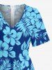 Combinaison hawaïenne à imprimé feuilles tropicales et fleurs d'hibiscus, avec poches - Bleu 3XL
