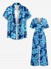 Combinaison hawaïenne à imprimé feuilles tropicales et fleurs d'hibiscus, avec poches - Bleu 3XL