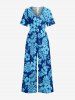 Combinaison hawaïenne à imprimé feuilles tropicales et fleurs d'hibiscus, avec poches - Bleu 3XL