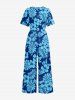Combinaison hawaïenne à imprimé feuilles tropicales et fleurs d'hibiscus, avec poches - Bleu 3XL