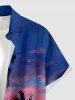 Chemise hawaïenne à boutons avec poche, imprimé cocotier et ciel dégradé, pour homme - Bleu Marine 4XL