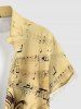 Chemise hawaïenne pour homme à imprimé fleurs et symboles musicaux, avec boutons et poche - café lumière S