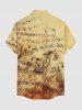 Chemise hawaïenne pour homme à imprimé fleurs et symboles musicaux, avec boutons et poche - café lumière S