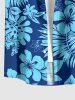 Chemise hawaïenne pour homme avec imprimé feuilles tropicales et fleurs d'hibiscus, à boutons et poche - Bleu XL