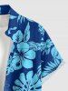 Chemise hawaïenne pour homme avec imprimé feuilles tropicales et fleurs d'hibiscus, à boutons et poche - Bleu XL