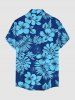 Chemise hawaïenne à imprimé feuilles tropicales et fleurs d'hibiscus, à boutons et poche pour homme - Bleu 4XL