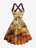 Flower Music Symbol Print Hawaii Halter Crisscross Strappy A Line Dress -  